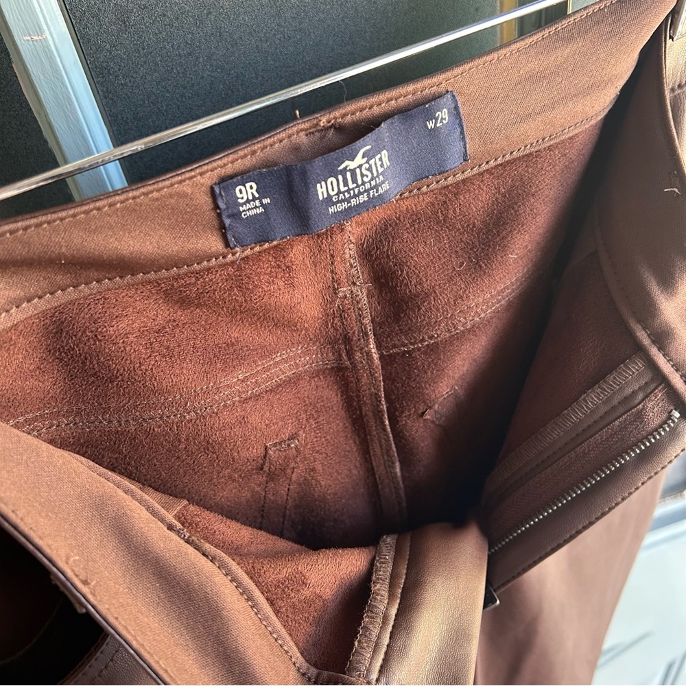 High-Rise Boho 60’s 70’s Flare Leg Vegan Leather Pants Chocolate Brown Hollister - Picture 8 of 10